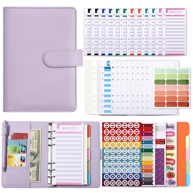 2024 สมุดแพลนเนอร์ หนัง PU ขนาด A6 มีซิป สําหรับใส่เงินสด จดหมาย