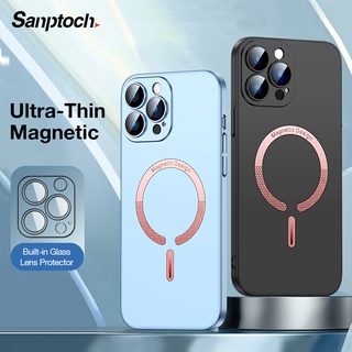 Sanptoch Slim Magnetic เคสโทรศัพท์สำหรับ iPhone 14/13/12 Pro Max เลนส์ภายในกระจกฟิล์ม Frosted Hard Case สำหรับ iPhone 14 Plus เคสกันกระแทก