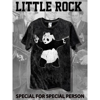 เสื้อยืดคอกลมแขนสั้น Little Rock ลาย panda mafia มาเฟีย แพนด้า ผ้า Cotton 100 ดำฟอก เสื้อ ผ้าเนื้อนุ่ม ใส่สบาย มีถึง 4XL