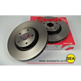 จานเบรกหน้า Brembo สำหรับ SUBURU IMPREZA GD/GG 2.0,2.5 WRX STI (ปั้ม Brembo ทอง) PCD 5X114.3 ปี 05&gt;(1เซต2ชิ้น)