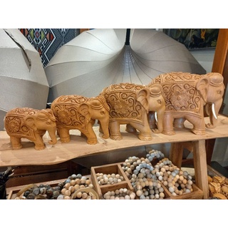 ช้างไม้ แกะสลัก ลาย ดอกไม้ carved wood elephant 🐘