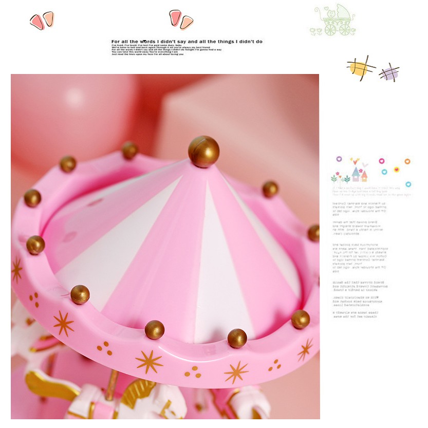 กล่องดนตรี ม้าหมุน Carousel Music Box มีไฟ มีเพลง หมุนได้ หีบเพลงม้าหมุนแต่งห้อง ของขวัญวันวาเลนไทน์ - รูปที่ 3