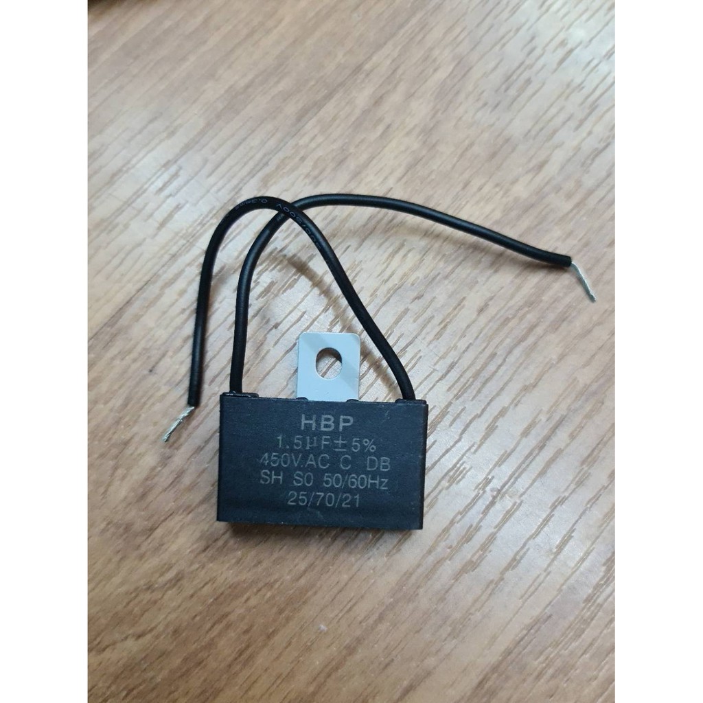 0000753 คาปา​ซิ​เตอร์​ C 1.5 uF​ แค็ป พัดลม แค็ปพัดลม (มีสาย ที่ขันน็อตตรง)