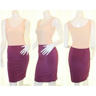 ชุดเดรสผ้ายืดเข้ารูป ทูโทน ชมพูอ่อน-ม่วง สินค้าใหม่ Oldstock