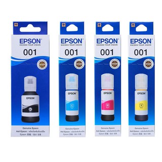 EPSON 001 น้ำหมึกเติม ของแท้ ดำ ฟ้า ชมพู่ เหลือง สำหรับ (L4150,L4160,L6160,L6170,L6190) 1ชุด 4สี  มีกล่อง