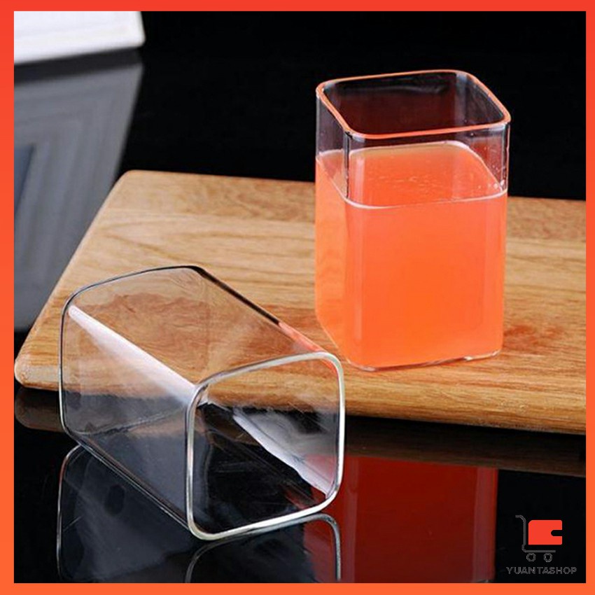 แก้วนมทรงสี่เหลี่ยมทนความร้อน ใส่เย็นได้ Square transparent glass