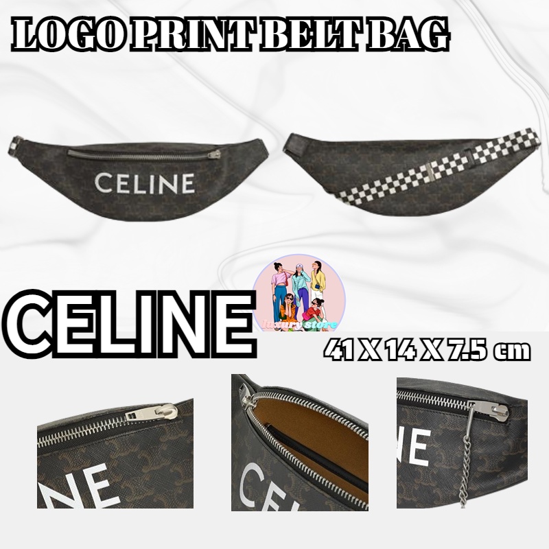 เซลีน Celine TRIOMPHE CANVAS LOGO PRINT BELT BAGกระเป๋าผู้ช/กระเป๋าผู้ชาย/กระเป๋าคาดเอว/การจัดซื้อของยุโรปของแท้100%