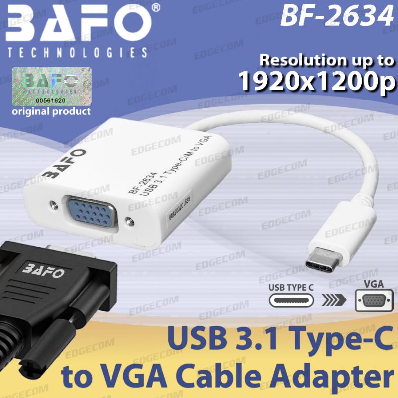 Bafo USB 3.1 TYPE C ถึง VGA หญิงอะแดปเตอร ์ แปลงสาย BF-2634