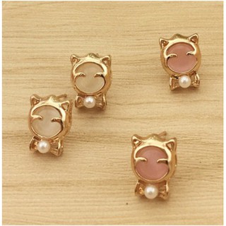 Women Girls Lucky Cat Opal ต่างหู Gold Stud ต่างหู แหวน สร้อยคอ