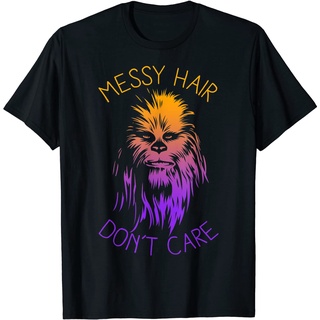 ROUND คอลูกเรือเสื้อยืด พิมพ์ลายกราฟฟิค Star Wars Chewbacca Messy Hair Dont Care-4XL