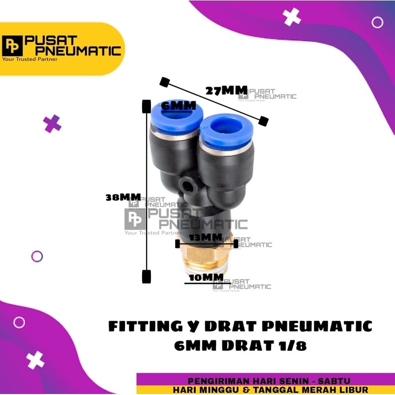 FITTING Y THREAD 2 TUBE SIZE 6 MM THREAD SIZE 1/8" (10MM)