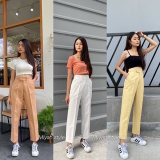 Miyah.style กางเกงขา8ส่วน รุ่นขอบยื่น-กระดุม (ผ้าไมโคร)✨