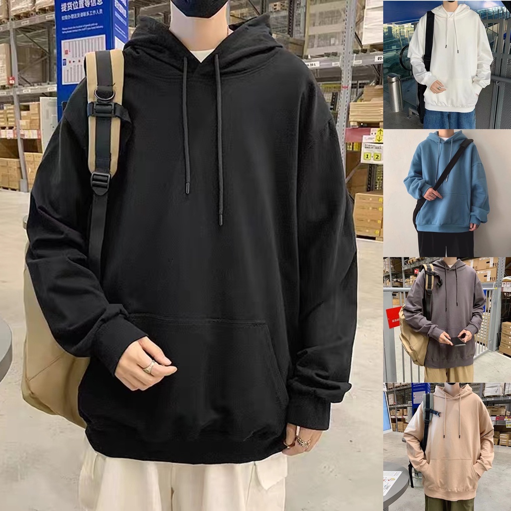 (ขนาด ม-8เอ็กแอล) แฟชั่นสีพื้นหลวมสบาย ๆ ถนน ขนาดใหญ่ราคาถูกเสื้อแขนยาวเสื้อฮู้ดโอเวอร์ไซส์