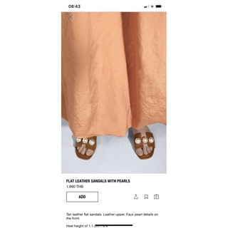 พร้อมส่ง Zara Leather Flat Sandal with Pearls ชนช็อป ราคาถูกกว่าช็อปมากจ้า