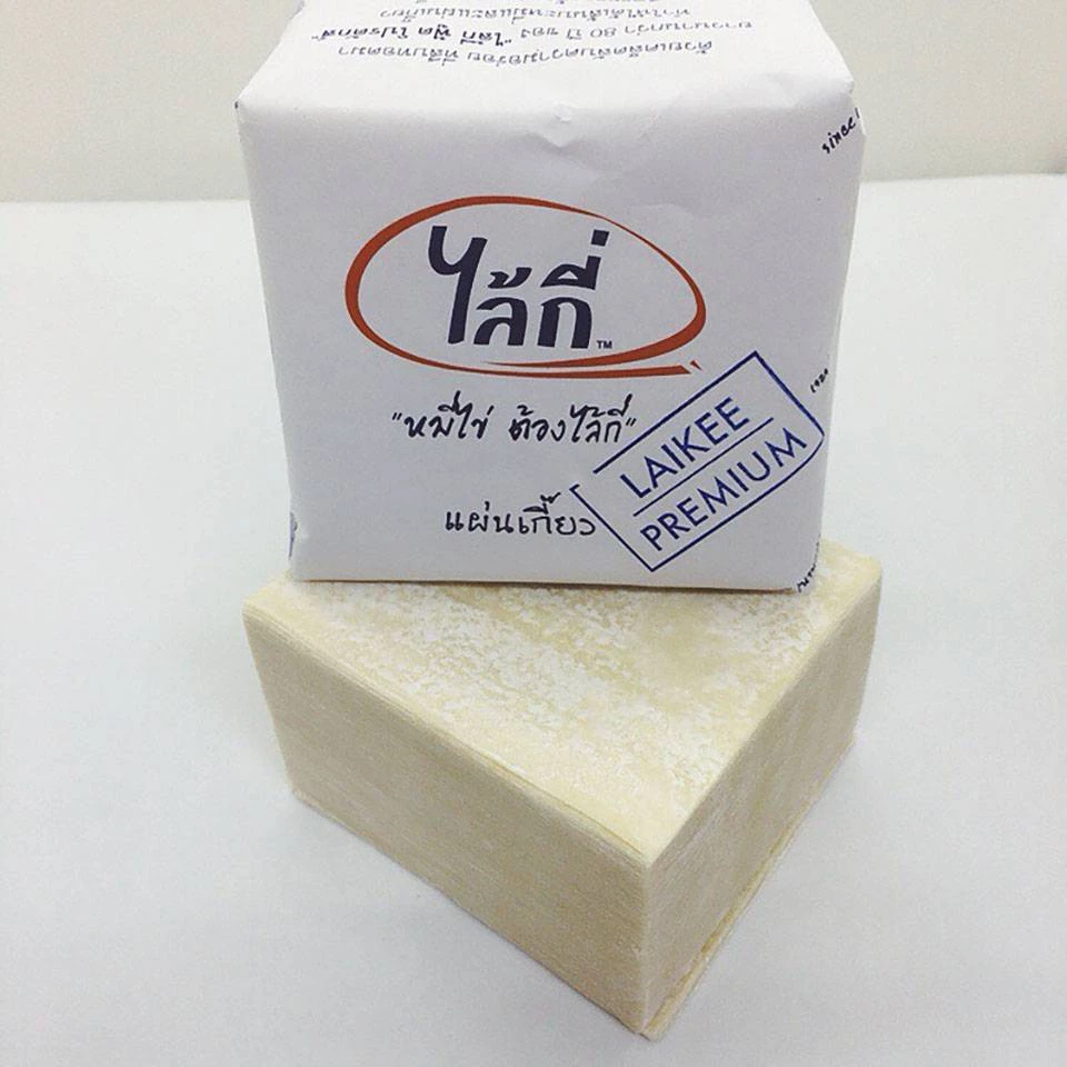 แผ่นเกี๊ยวไข่ไล้กี่พรีเมียม (9*9 เซนติเมตร) มี90-100 แผ่น (500กรัม) สำหรับขนมจีบ เกี๊ยวนึ่งและทอด