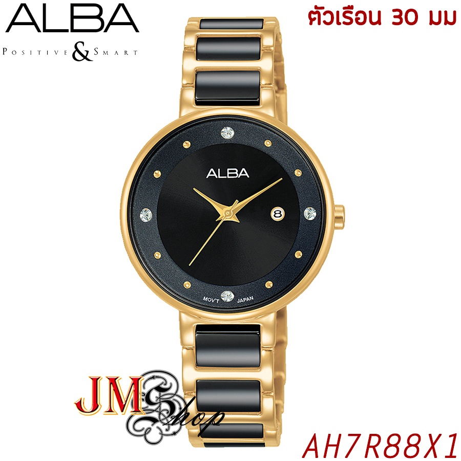 ALBA นาฬิกาข้อมือผู้หญิง สายเซรามิก รุ่น AH7R88X1 / AH7R88X (สีทอง/หน้าปัดดำ)