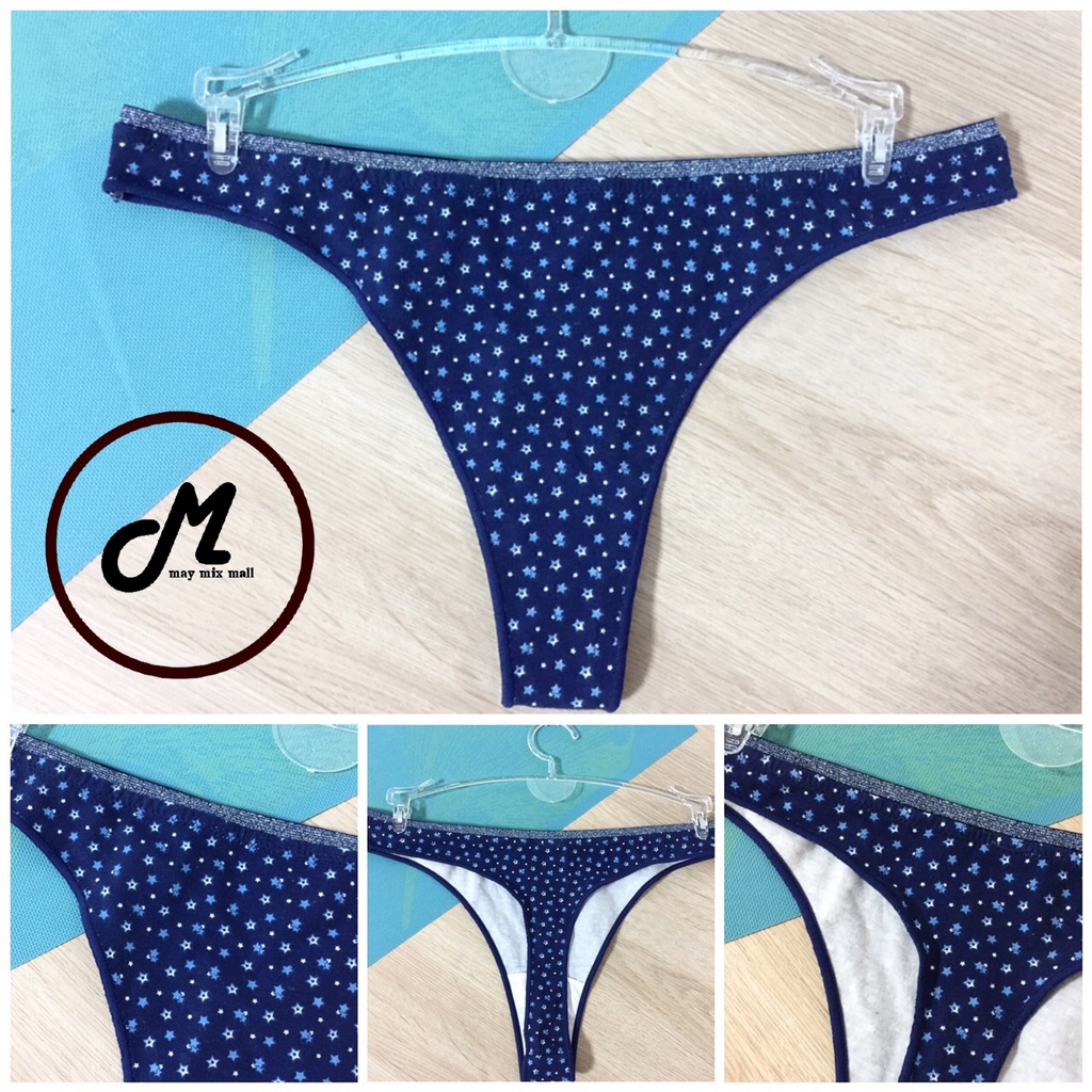 MG7-055(B7-G084-123)จีสตริงสีน้ำเงินลายดาวเล็กๆ,ไซส์Lเอว28ยืดได้46นิ้ว,ผ้าคอตตอตผสมสแปนเด็กซ์นุ่มๆยื