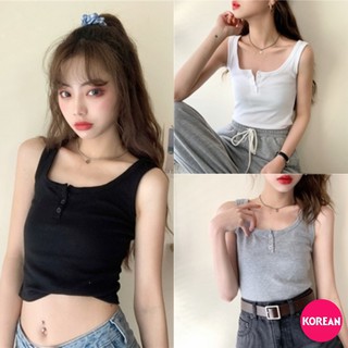 🎀Korean Fashion🎀เสื้อกล้ามผ้าร่องยืด อกแต่งกระดุม 3 เม็ด 3 สี แฟชั่น