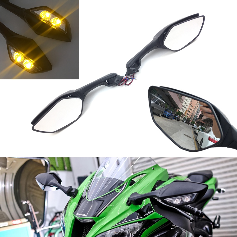 For Kawasaki ZX10R ZX10 ZX 10 R 2011 2012 2013 2014 2015 2014-2015 Motorcycle wide-angle rearview mirrors LED Turn Signa