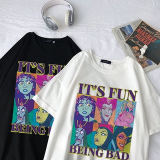 เสื้อโอเวอร์ไซ - ดิสนีย์ Y2k อะนิเมะวายร้าย Bad Girl Kawaii เสื้อผ้าฤดูร้อนสําหรับผู้หญิงเสื้อยืดกร