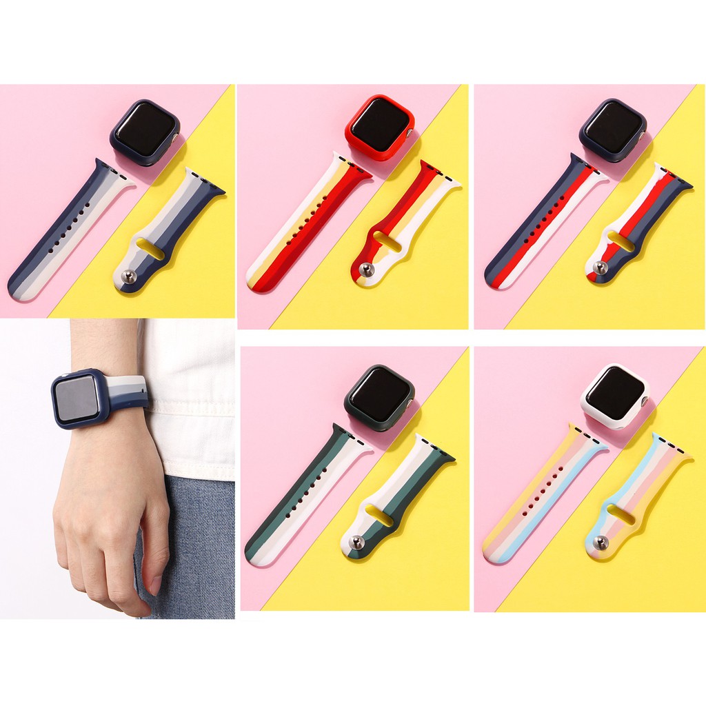 ใหม่ สายรุ้ง สีเดียวกัน Apple Watch เคส + สายนาฬิกา Apple Watch Series