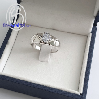 Finejewelthai แหวน-แหวนเพชร-แหวนเงินแท้-Minimal-Diamond-CZ-Silver-Ring - R1424cz (สามารถเลือกสีตัวเรือนได้)