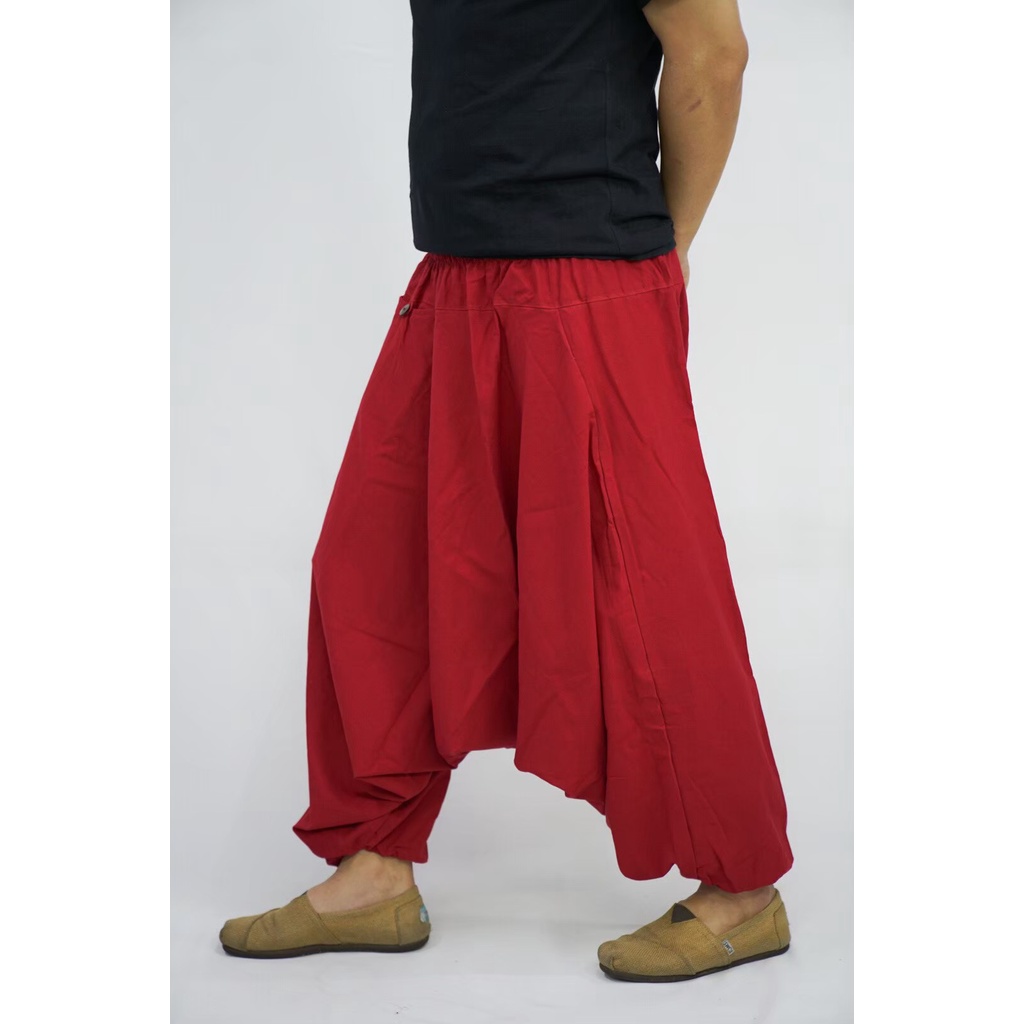 Halem Pants กางเกงโยคะขายาว กางเกงม้ง กางเกงฮาเรม (แดงล้วน) #3