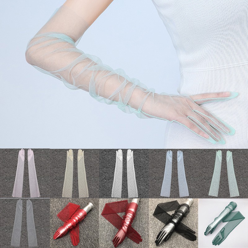 ถุงมือเจ้าสาว ยาวถึงข้อศอก แบบบางพิเศษ สีพื้น สไตล์วินเทจ ขนาด 70 ซม.