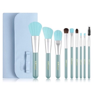 ชุดแปรงแต่งหน้า 9 ชิ้น พร้อมกระเป๋าหนัง PU👛สีฟ้า