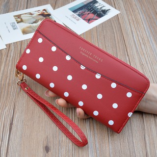 [B-116-L-สีแดง] กระเป๋าสตางค์ใบยาวซิปรอบ งานแท้ Forever Young รุ่นใหม่ล่าสุด ลายจุด Polka dot Polkadot