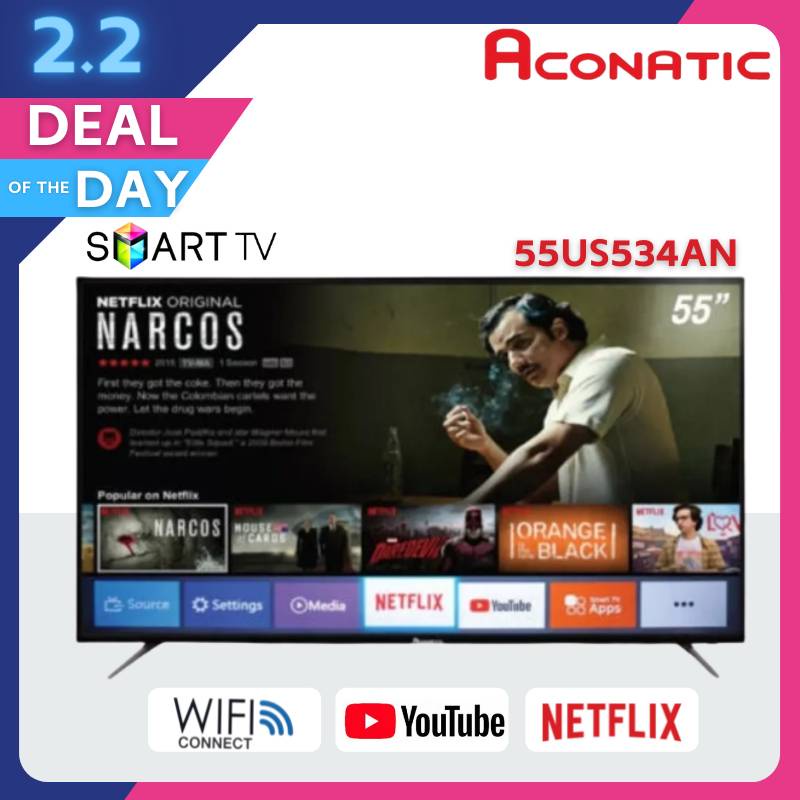 Aconatic LED Smart TV สมาร์ททีวี (Netflix License) 4K UHD ขนาด 55 นิ้ว รุ่น 55US534AN  Digital TV Wifi Youtub ประกัน3ปี