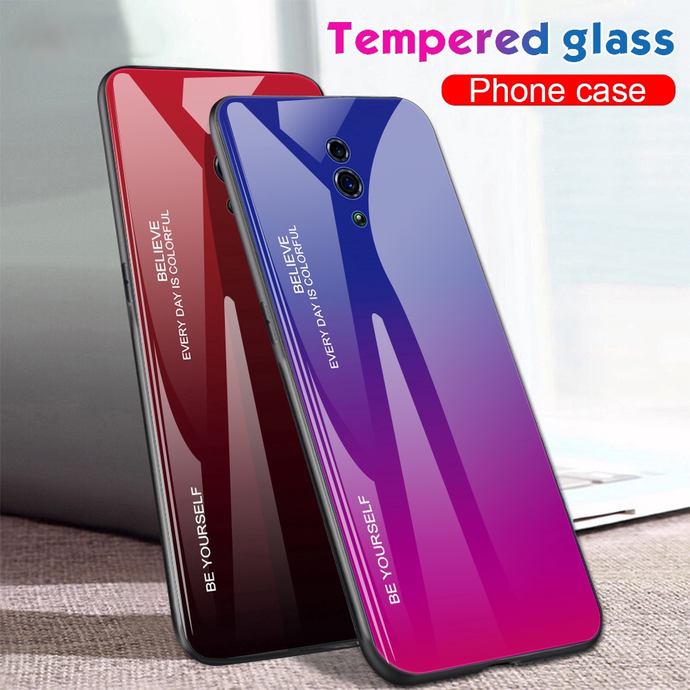 OPPO Realme 3 Pro X Lite Reno 10X Zoom K3 Case Gradient Hard Tempered Glass Cover