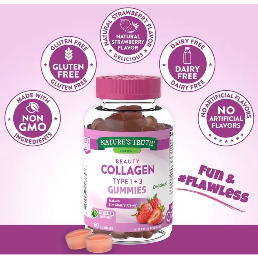 (นำเข้า)Nature’s Truth Collagen Type 1 + 3 x 60 กัมมี่ เนเจอร์ ทรูทร์ คอลลาเจน ชนิดที่ 1 + 3 เส้นผม 