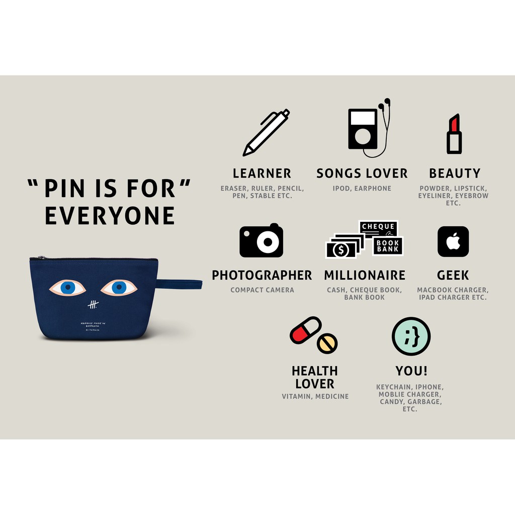 Pin wendy pouch กระเป๋าใส่ของจุกจิกมีสายคล้องแขนสีขาวเทา