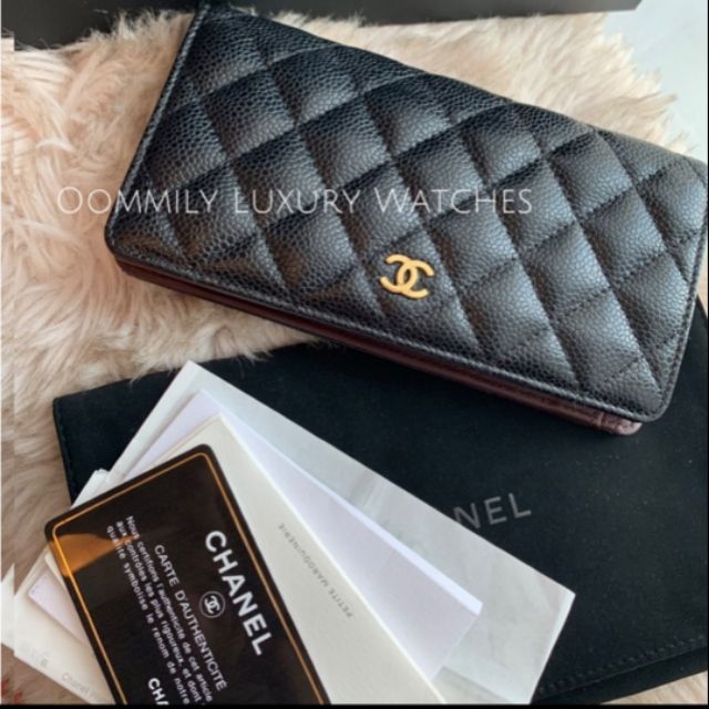 CHANEL bi fold wallet black caviar holo21 อปก ครบ