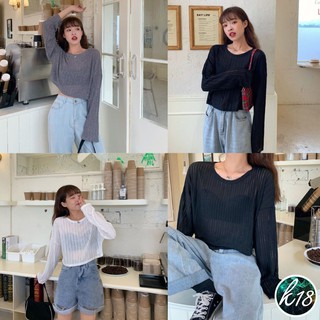 K18💜Korean เสื้อครอปไหมพรมแขนยาว 3 สี