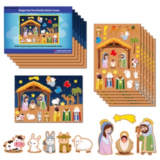 สติกเกอร์ ลายเกมปริศนา Make A Nativity ของขวัญคริสต์มาส DIY สําหรับเด็ก 24 แผ่น