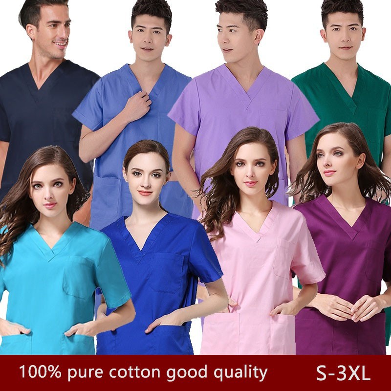 [ผ้าฝ้าย 100%] ชุดเสื้อยูนิฟอร์ม & กางเกงขายาวสําหรับผู้ชายผู้หญิง Unisex สไตล์คลินิค