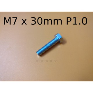 สลักเกลียวหกเหลี่ยม ชุบสังกะสี สีฟ้า M7X30 มม. P1.0