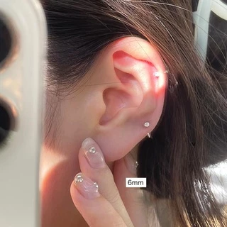 Roselife ต่างหูห่วง เงิน S925 ประดับเพทาย 6 8 10 มม. กันแพ้ เรียบง่าย สําหรับผู้หญิง 1 คู่