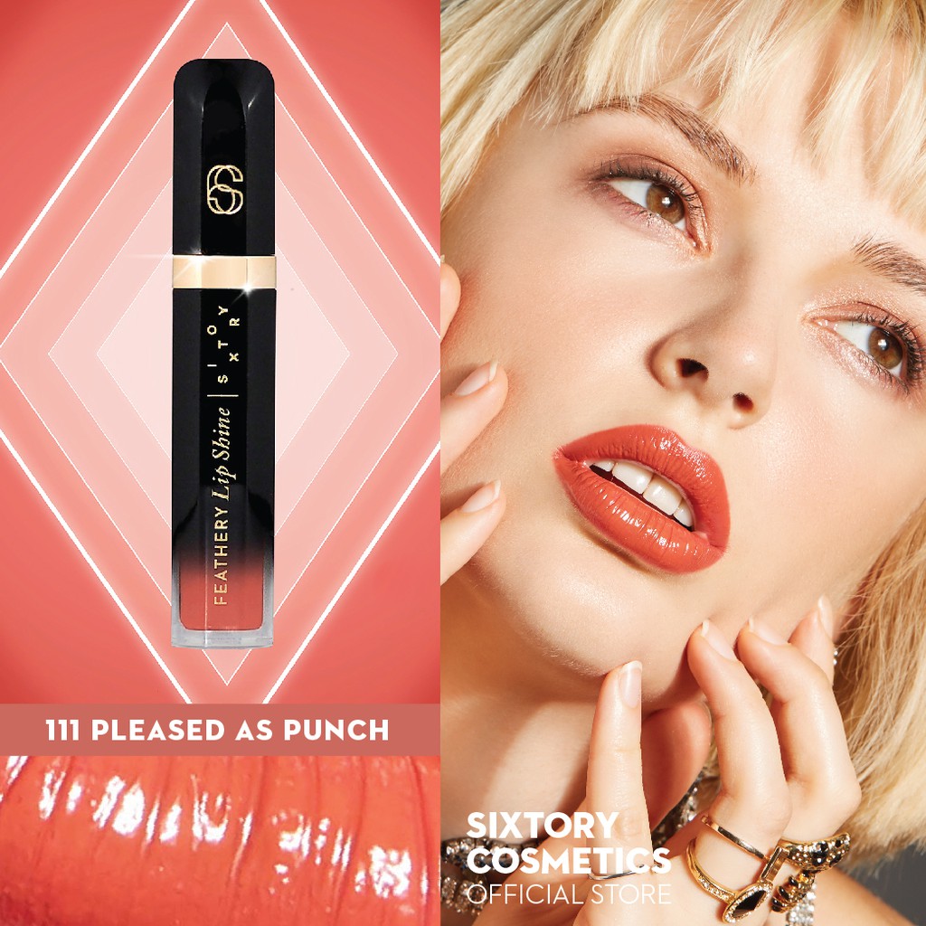 111 SIXTORY Feathery Lip Shine ลิปสูตรฉ่ำเบาพิเศษ ชุ่มชื้น ไม่เหนียว ลิปสีส้มพีช (เครื่องสำอาง,ลิปสต
