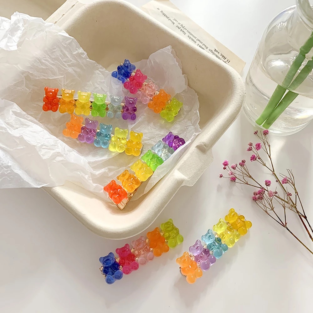 กิ๊บติดผม เจลลี่ การ์ตูนหมี สีรุ้ง / โลหะผสมเรซิน ที่มีสีสัน กัมมี่ หมี กิ๊บ / กิ๊บติดผม เด็กผู้หญิง
