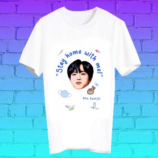 สั่งทำ เสื้อยืด Fanmade เสื้อแฟนเมด เสื้อยืดลายโควิด โควิด19 covid19 STAY HOME WITH ME BLK55 Kim Seokjin JIN BTS