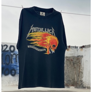 พร้อมส่ง เสื้อยืดแขนสั้นลําลอง คอกลม พิมพ์ลายหัวกะโหลก Metallica Flame สไตล์วินเทจ แฟชั่นเรโทร สําหรับผู้ชาย