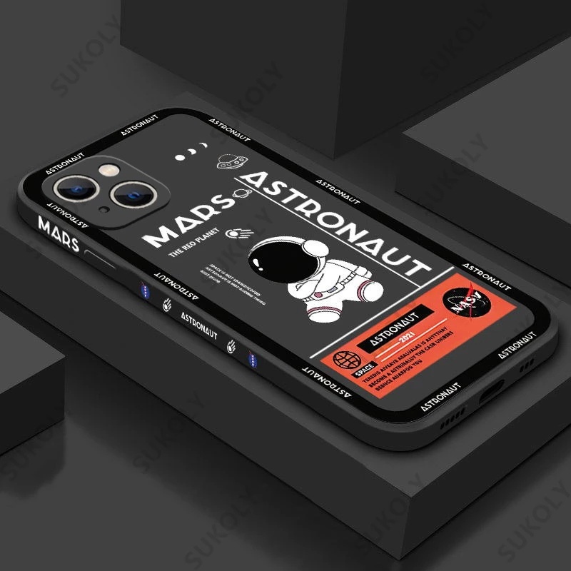 เคสโทรศัพท์มือถือซิลิโคน ลายนักบินอวกาศ ขอบสี่เหลี่ยม สําหรับ เคส iPhone 13 Pro MAX 12 Pro MAX 11 Pro MAX X XS MAX XR 7 Plus 8 Plus 6 6s Plus