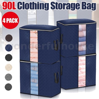 Large 4Pcs Underbed Clothes Storage Bags Ziped Organizer Wardrobe Closet Boxes