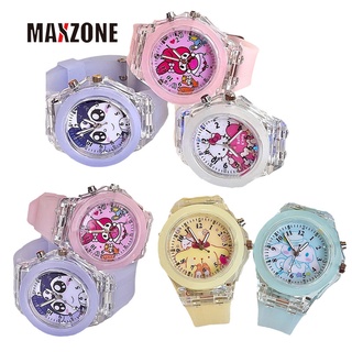 Maxzone Sanrioed Kawaii My Melody Kuromi Cinnamoroll Kt Cat สีแคนดี้ นาฬิกาเจลลี่ นักเรียน การ์ตูน นาฬิกาเรืองแสง เด็กสาว หัวใจ ของขวัญ