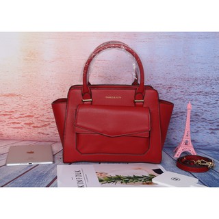 กระเป๋าCHARLES &amp; KEITH STRUCTURED TRAPEZE BAG แท้ 100% OUTLET AOL045-Red👉เช็คของก่อนกดสั่ง