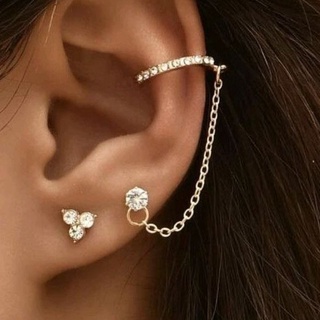 E01 : Rhinestone Decor Earrings with 4 pcs (ตุ้มหูแบบเจาะ +ตุ้มหูแบบหนีบ)