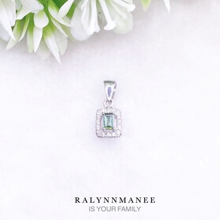 J6409 จี้พลอยกรีนทัวร์มารีนแท้ ( Green tourmaline ) ตัวเรือนเงินแท้ 925 ชุบทองคำขาว